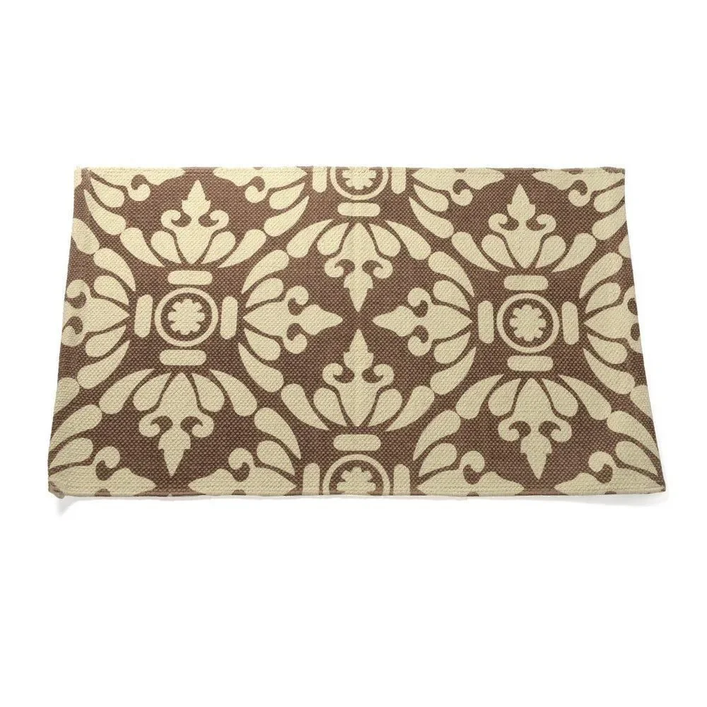 Rich Damask Bath Rug 100% Brown & Cream NWT